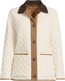 Lands' End Women's Reversible Barn Quilted Jacket Medium Honey Beige/Ivory Pearl