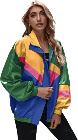 SweatyRocks Women's Zip Up Color Block Lightweight Jacket Patchwork Sport Windbreaker Jacket Coat Outerwear Small Mint Blue