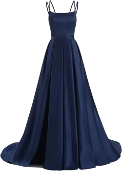 HSFIYAKJ Satin Prom Dresses Long Ball Gown A Line Spaghetti Straps Pleated Formal Evening Dress for Women with Pockets 6 Navy Blue