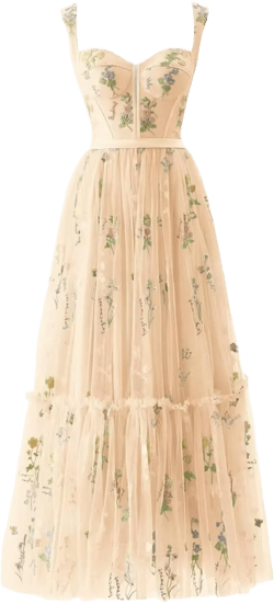 Embroidery Floral Prom Dresses for Women Tea Length Flowy Tulle Corset V Neck Modest Formal Party Dress with Pockets Champagne 16 Plus
