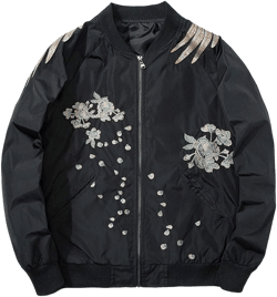 ebossy Men's Embroidered Bomber Jacket Zip Up Lightweight Sports Baseball Flight Jacket Windbreaker Small 01 Phoenix Black/Floral Front