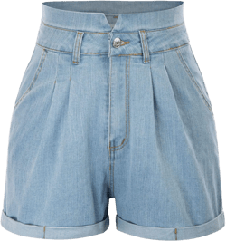 JASAMBAC Women's High Waisted Denim Shorts Rolled Hem Wide Leg Casual Jean Shorts with Pockets Large Blue