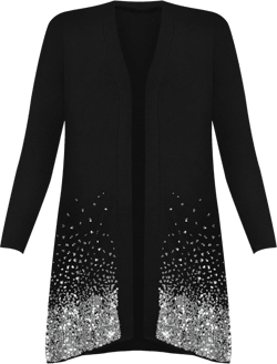 New Plus Size Ladies Sequin Cardigan Long Sleeve Womens Sparkle Top Plus Sizes 8-24 16 Black