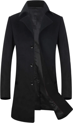 ELETOP Men's Trench Coat Long Wool Jacket Winter Overcoat Pea Coat X-Small 1811 Black Single Breasted