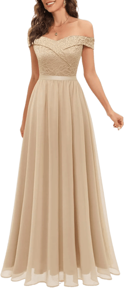 Bbonlinedress Women's Lace Bridesmaid Dress A-Line Off Shoulder Floral Lace Chiffon Wedding Dress