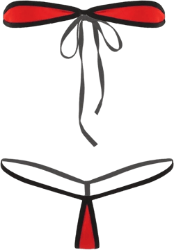 Womens Bikini Swimwear Lingerie Set Strapless Tie-on Tube Bra Top with Thong G-String Briefs One Size Red