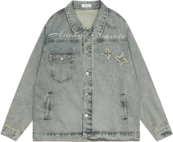 Men Denim Jacket Embroidered Denim Jacket Men's Loose Hoodie Washed and Worn Coat