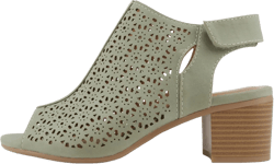Daisy - Women's Caged Geometric Laser Cut Out Peep Toe Chunky Stacked Heel Ankle Sandal 7 Olive Nubuck