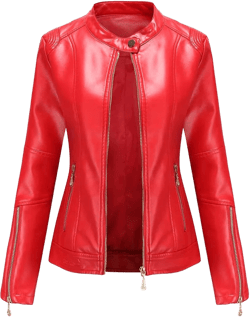 Meufam Women's Fashion Faux Leather Jackets Lightweight Solid Color Outwear Zip Up Casual Moto Biker Slim Fall Coat 4X-Large Red