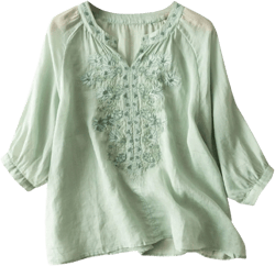 YUHGODO Vintage 3/4 Sleeve Linen Tunic Tops for Women Floral Embroidered Tops Peasant Blouse Boho Shirts Bohemian Casual Tee