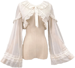 Lolita Long Sleeve Blouses Women Peter Pan Collar Victorian Shirt Vintage Kawaii Lace Up Frilly Tops Trendy Bottoming Shirt A-shirt Medium