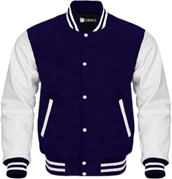 obiko trading Mens Fashion Varsity Jacket letterman baseball jacket with long sleeve banded collar Causal Slim Bomber Jackets XX-Large Navy,white