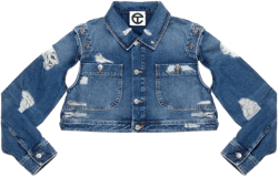Cropped Detachable Jean Jacket - Distressed Blue