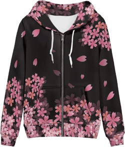 Womens Hoodies Jacket Fall Sweatshirt Cherry Blossom Flower Printed Lightweight Zip-Up Hoodie for Women Plus Size Graphic Hoodies Teen Girls's Hoodies Pullover