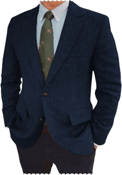 Men's Herringbone Blazer Jacket Slim Fit Notch Lapel Wool Blend Sports Coat X-Small Navy