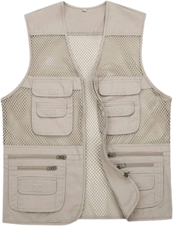 Hotmiss Mens Summer Outdoor Work Safari Fishing Travel Photo Vest with Pockets Journalist's Vest Jacket X-Large Khaki