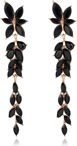 Fashion Rhinestone Statement Drop Dangle Earrings Dangling Sparkly Crystal Marquise Bridal Bridesmaid Wedding Earrings Long Chandelier Teardrop Earrings for Women Prom Party Black long-Gold-Tone