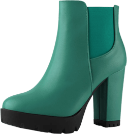 Allegra K Women's Round Toe Zipper Block Heel Chelsea Ankle Boots Green 6