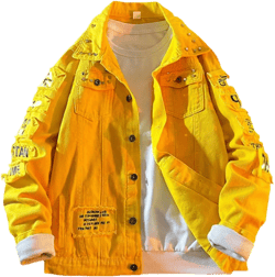 Unisex Denim Jacket - Modern Street Style, Loose Fit, Long Sleeves, Button Closure, Spring & Autumn, Sizes S-3XL, Colors White, Black, Red, Yellow