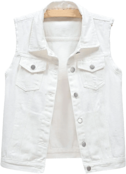 CHARTOU Women's Ripped Lapel Collar Button Up Sleeveless Frayed Denim Vest Jacket XX-Large White
