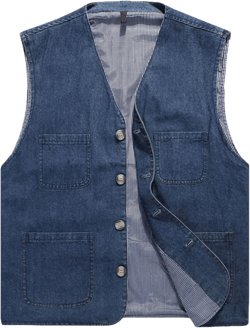 HangNiFang Men's Casual Denim Cotton Utility Vest Button Up Outdoor Pocketed Waistcoat Blue Large