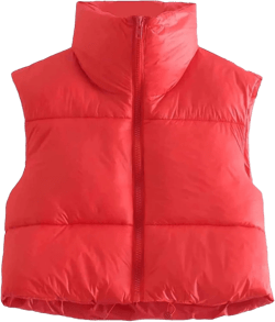 Aopwsrlyi Women/Girls Winter Crop Vest Lightweight Sleeveless Warm Outerwear Puffer Vest Padded Gilet Large Red