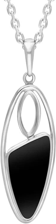 Sterling Silver Whitby Jet Abstract Triangle Open Frame Necklace