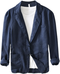 Men's Blazer Lapel Linen Suit Business Casual Lightweight Daily Suit Jackets X-Small Navy Blue