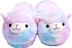 Cute Fuzzy Alpaca Unicorn Slippers - Women's Plush Llama Animal House Shoes 4-8 Fancy