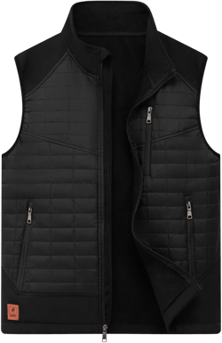 Vcansion Men's Lightweight Fleece Lined Puffer Vest Softshell Outerwear Sleeveless Jacket for Hiking Travel Golf Large Black