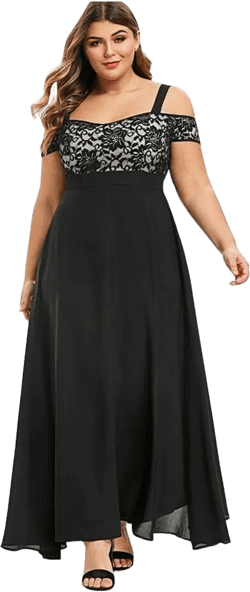 Aniywn Plus Size Dress Women Off Shoulder Chiffon Lace Long Dress Floral Lace Party Evening Gown Maxi Dress XX-Large Black
