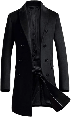 Minibee Men's Woolen Trench Coat Double Breasted Slim Fit Winter Overcoat Long Jacket Business Pea Jacket XX-Large Black