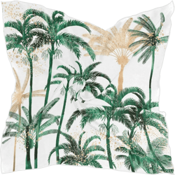 Green Gold Palm Trees Seamless On White Women 24 inches Square Silk Scarf, Shawl Chiffon Wrap, Stole Hair Scarves Wraps Headscarf