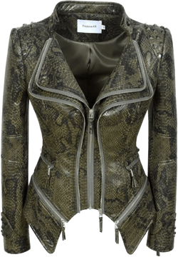 Fashion SX Women's Snake Pattern Rivet Studded PU Faux Leather Jacket Moto Biker Coat Large Snake Green