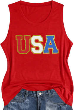 American Flag Tank Tops Women Patriotic Shirt USA Flag Stars Stripes Print Sleeveless T-Shirt 4th of July Tee Tops X-Large Stereo-red