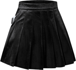 Joe Wenko Girls' Velvet Pleated Mini Skirt, Winter High Waist A Line Flared Mini Skater Skirt for Women,2 Years - US XL Medium Black