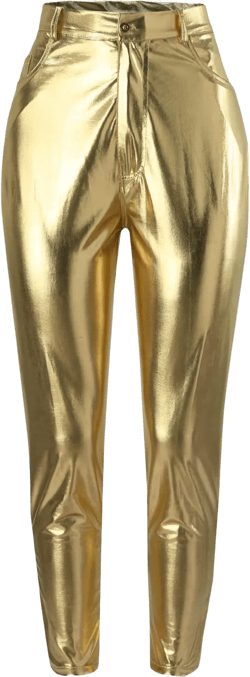 Women's Faux Leather Pants Sexy Metallic Party Trousers Clubwear Mid Waist Stretch Leggings with Pockets (Gold, XL)