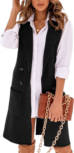 Womens Long Sweater Vest Sleeveless Fall Winter Cardigan Jackets Outerwear Vests