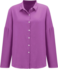 Generic Oversized Tshirts for Women Lightweight Pleated Textured Lapel Shirt Casual Loose Fit Button Long Sleeve Blouses Tops Large Purple