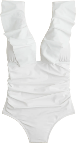 Ruched ruffle one-piece swimsuit - WHITE