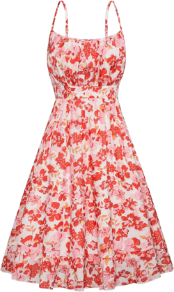 GRACE KARIN Women's Spaghetti Strap Floral Dress Ruffle Hem Pleated Casual Summer Dress Boho Flowy Midi Beach Dress X-Large Red Floral 3