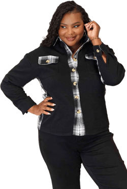Plaid Collared Dropped Shoulder Jacket
