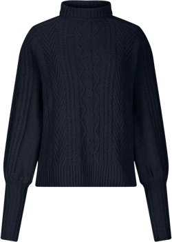 Casual Knitted Sweater Tops for Women Cable Knit Lantern Sleeve High Neck Sweaters Fall Winter Warm Pullover Jumpers Navy Medium