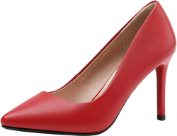 ANUFER Women's Full Genuine Leather 5CM/7CM/9CM High Heels Elegant Pointed Toe Pumps Office Work Shoes 5 Red-9cm
