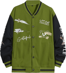 Mxiqqpltky Men's Vintage Varsity Jacket Casual Letter Print Patchwork Baseball Jacket Streetwear Letterman Jacket Bomber Coat XX-Large Y-dark Green