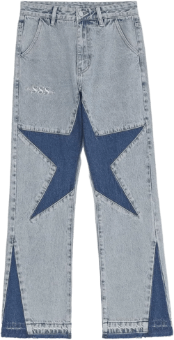 Aelfric Eden Y2k Baggy Jeans Star Patchwork Denim Pants Unisex Fashion Streetwear Straight Trousers 30 Blue