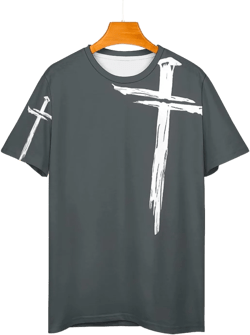 HOTYD Men Shirt Vintage Oil Painting Faith Jesus Cross Print Casual T-Shirts Crewneck Short Sleeve Christian Shirts for Men : Clothing, Shoes & Jewelry