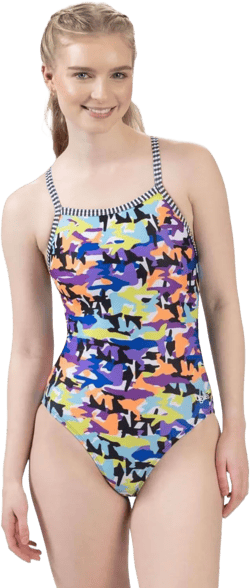 Dolfin Uglies Women's One Piece Swimsuit - Athletic V-Back Training Swimsuit (Purple Blue, 34)