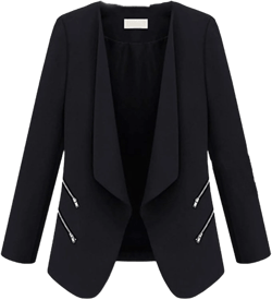 Andongnywell Women's Casual Work Office Solid Color Open Front Cardigan Blazer Jacket Overcoats Outwear X-Large Black