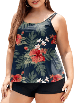 LALAGEN Womens Plus Size Tankini Swimsuit Two Piece Bathing Suits Swim Tank Top with Boy Short XX-Large Floral Navy